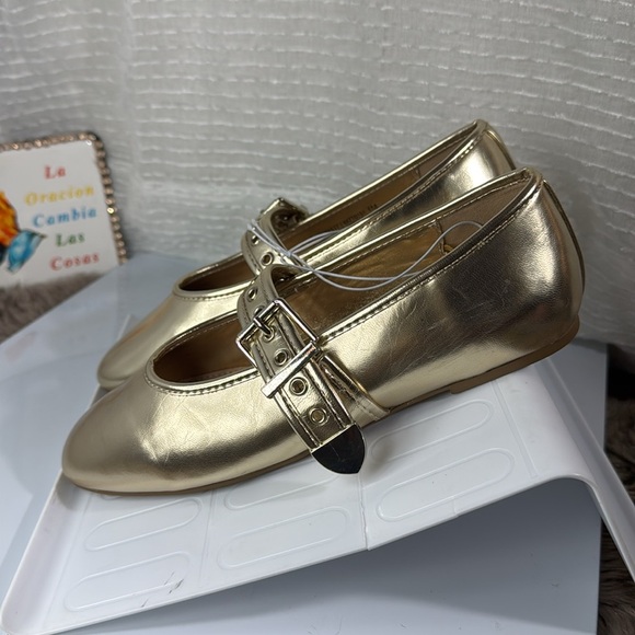 (Q7)Steve Madden Women's Burkett Gold Metallic Mary Jane Ballet Flats Sz 5.5,6.5 - Picture 5 of 15